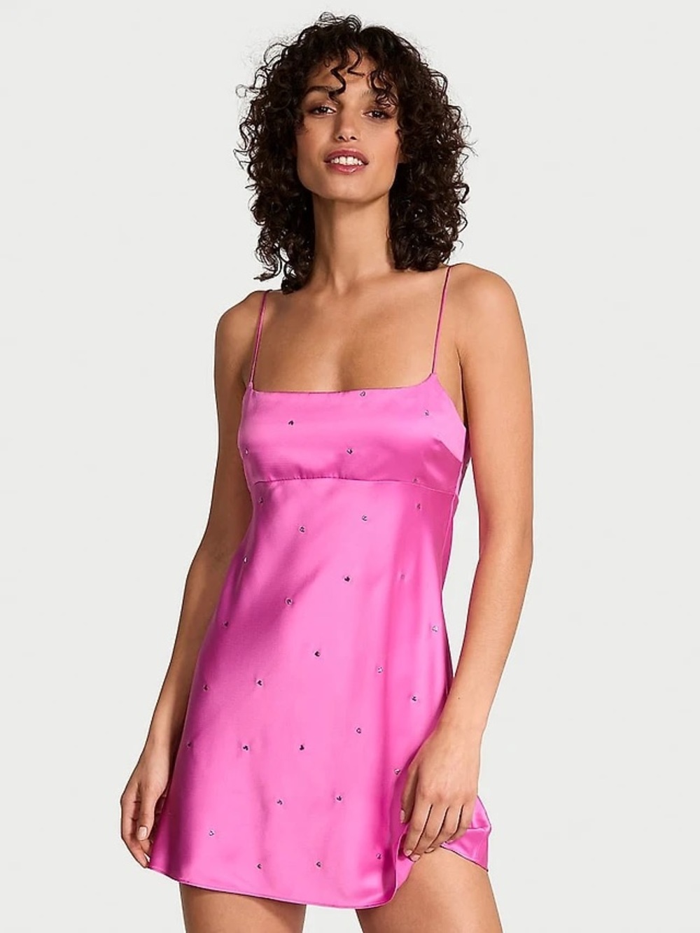 Victoria's Secret Bright Pink Satin Embellished Slip Dress